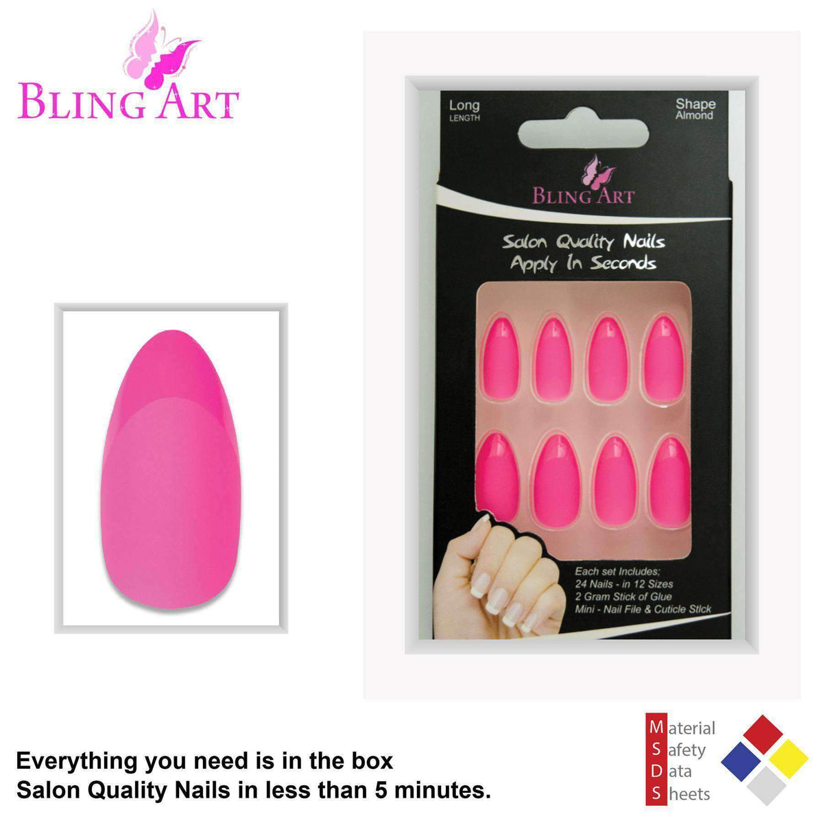 Bling Art Matte Pink 24 Acrylic Press-On Nail Set