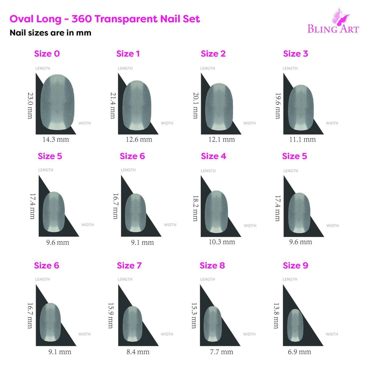 Bling Art 360 Oval Medium Transparent Acrylic Nails