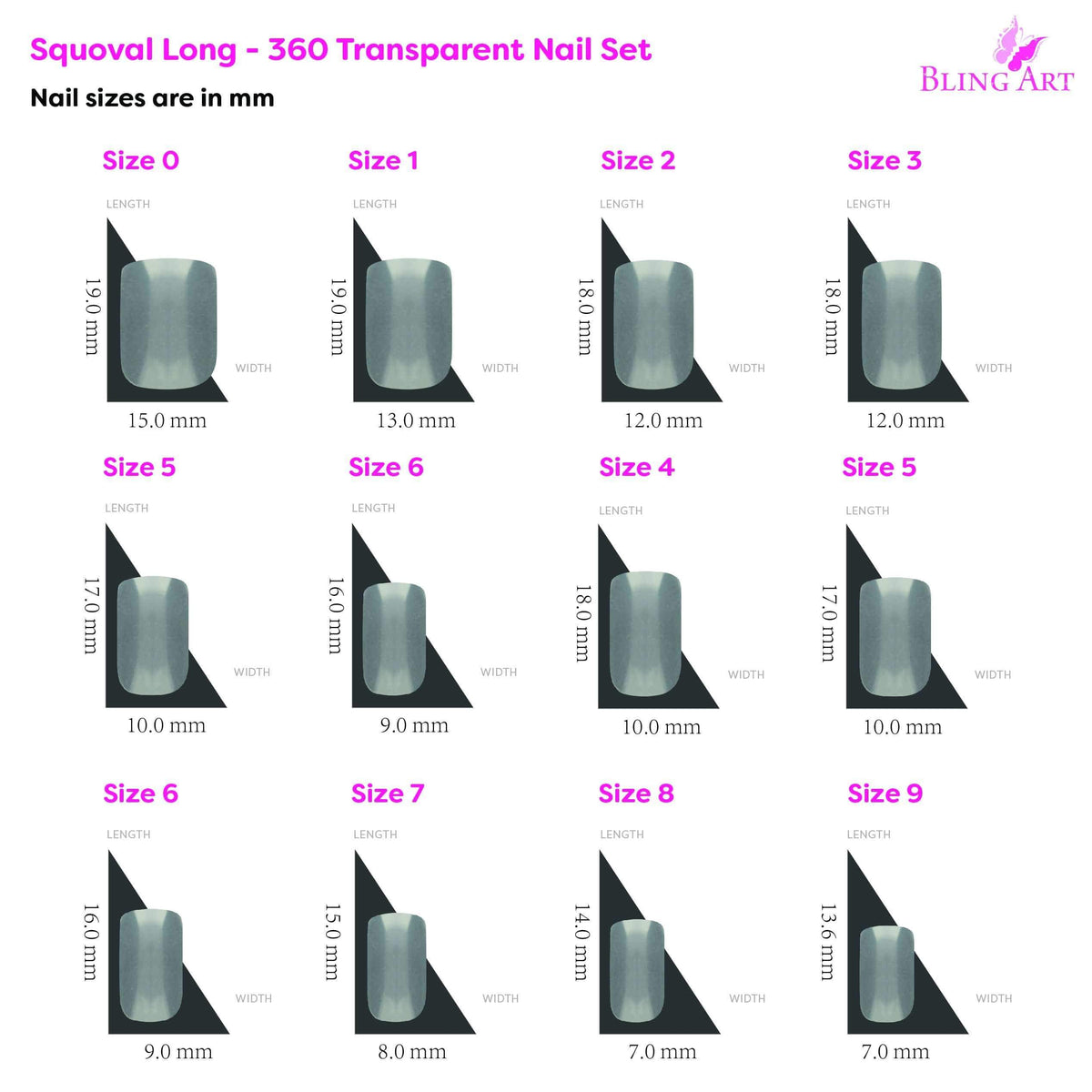 Bling Art 360 Squoval Long Transparent Acrylic Nails