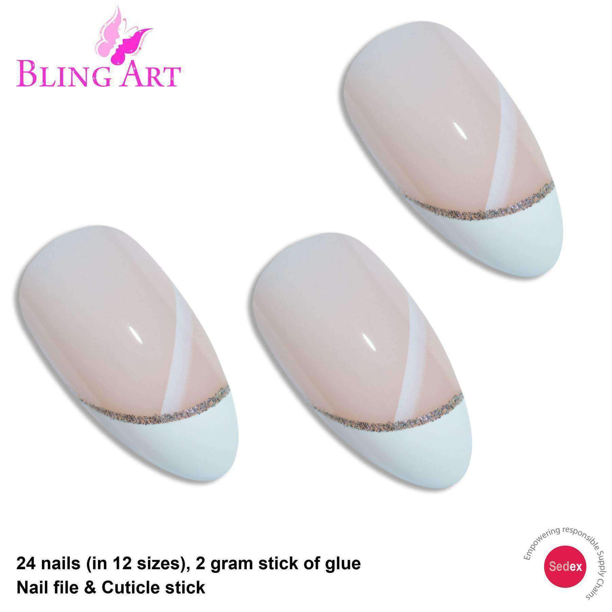 Bling Art Almond Stiletto 24 Acrylic Press-On Nail Set