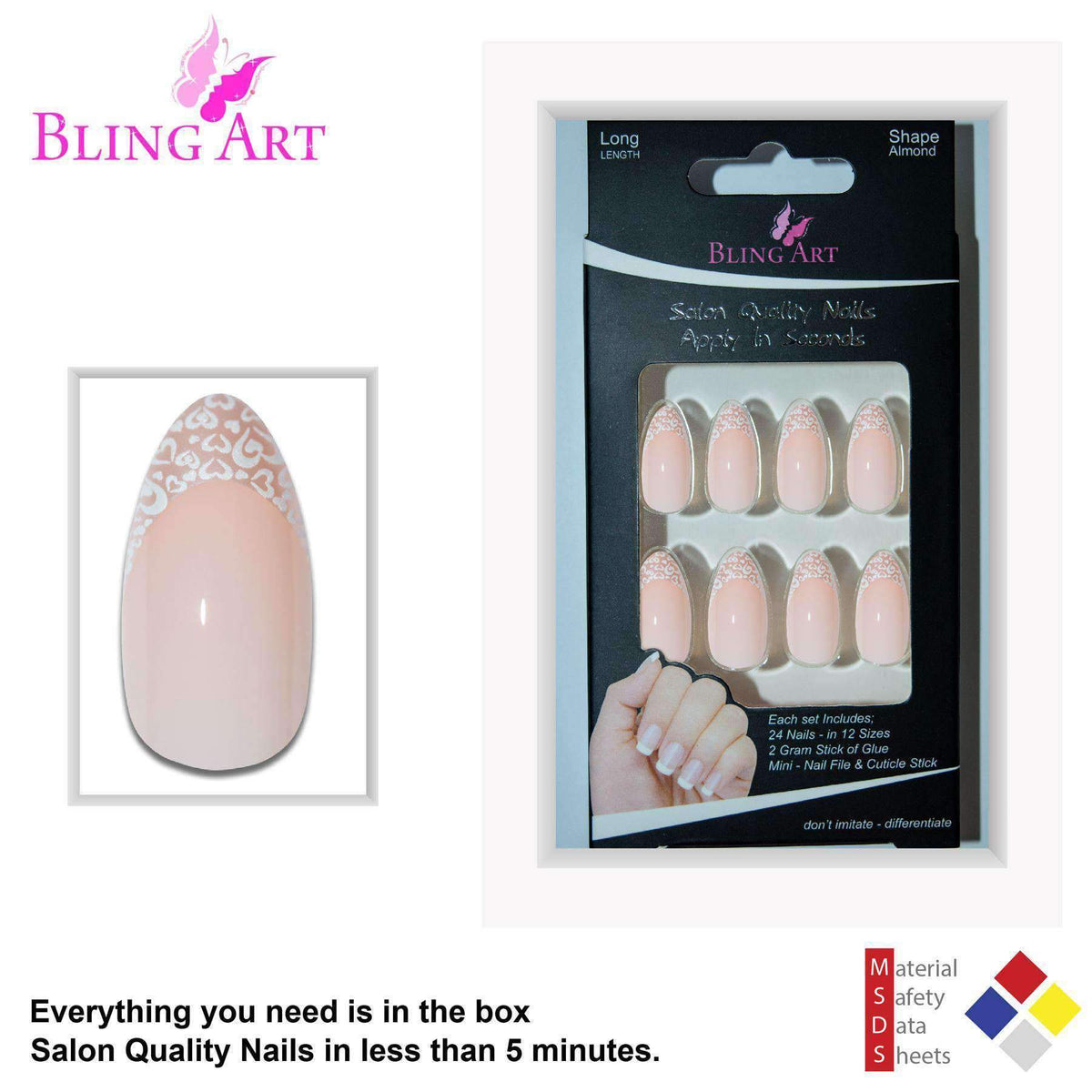 Bling Art Stiletto 24 Acrylic Press-On Nail Set