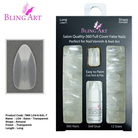 Bling Art 360 Stiletto Almond Long Transparent Acrylic Nails