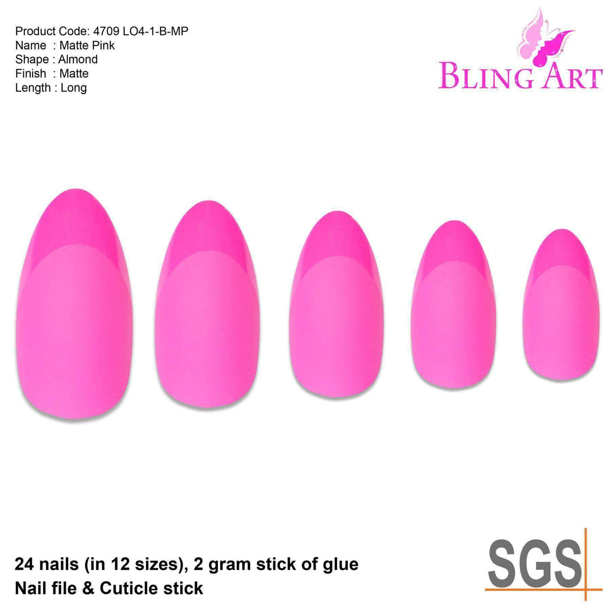 Bling Art Matte Pink 24 Acrylic Press-On Nail Set