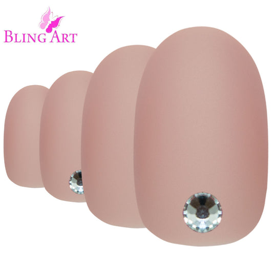 Bling Art Beige Matte Oval 24 Acrylic Press-On Nail Set