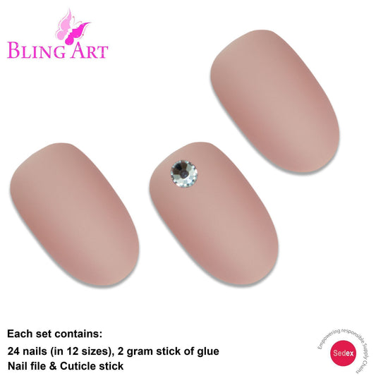 Bling Art Beige Matte Oval 24 Acrylic Press-On Nail Set