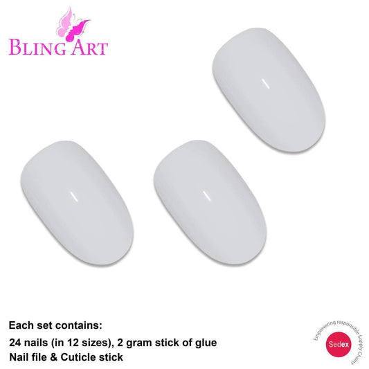 Bling Art Polished Oval Medium 24 Acrylic Press-On Nail Set
