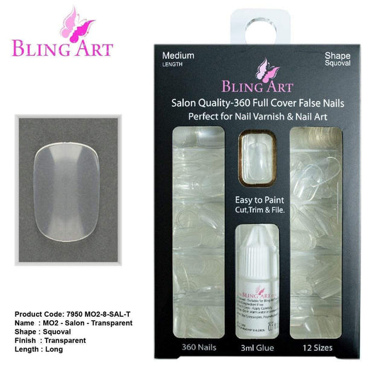 Bling Art 360 Squoval Long Transparent Acrylic Nails