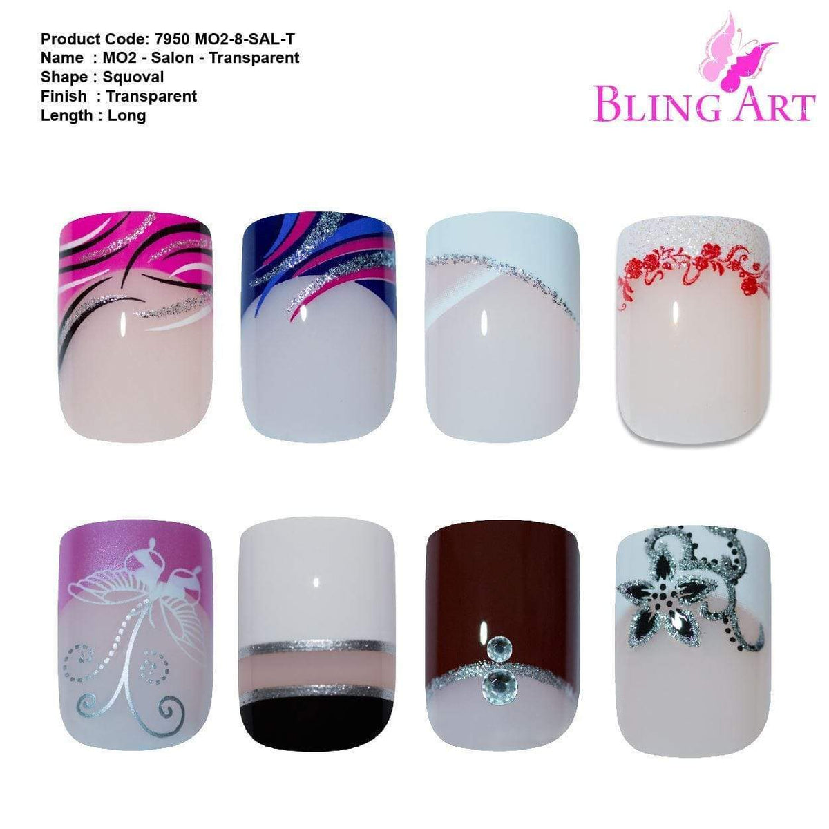 Bling Art 360 Squoval Long Transparent Acrylic Nails