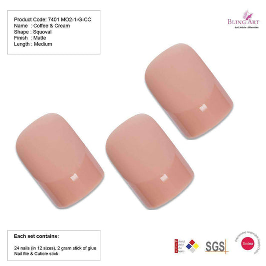 Bling Art Beige Matte French Squoval 24 Acrylic Press-On Nail Set