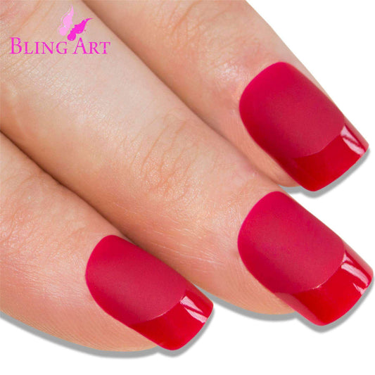 Bling Art Red Matte French Manicure Squoval 24 Acrylic Press-On Nail Set