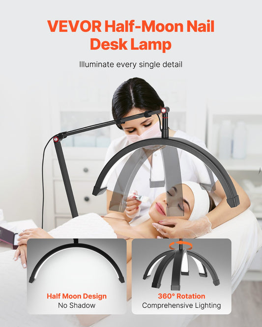 Nail Desk Light with Clip on Half Moon Lash Light & Phone Holder