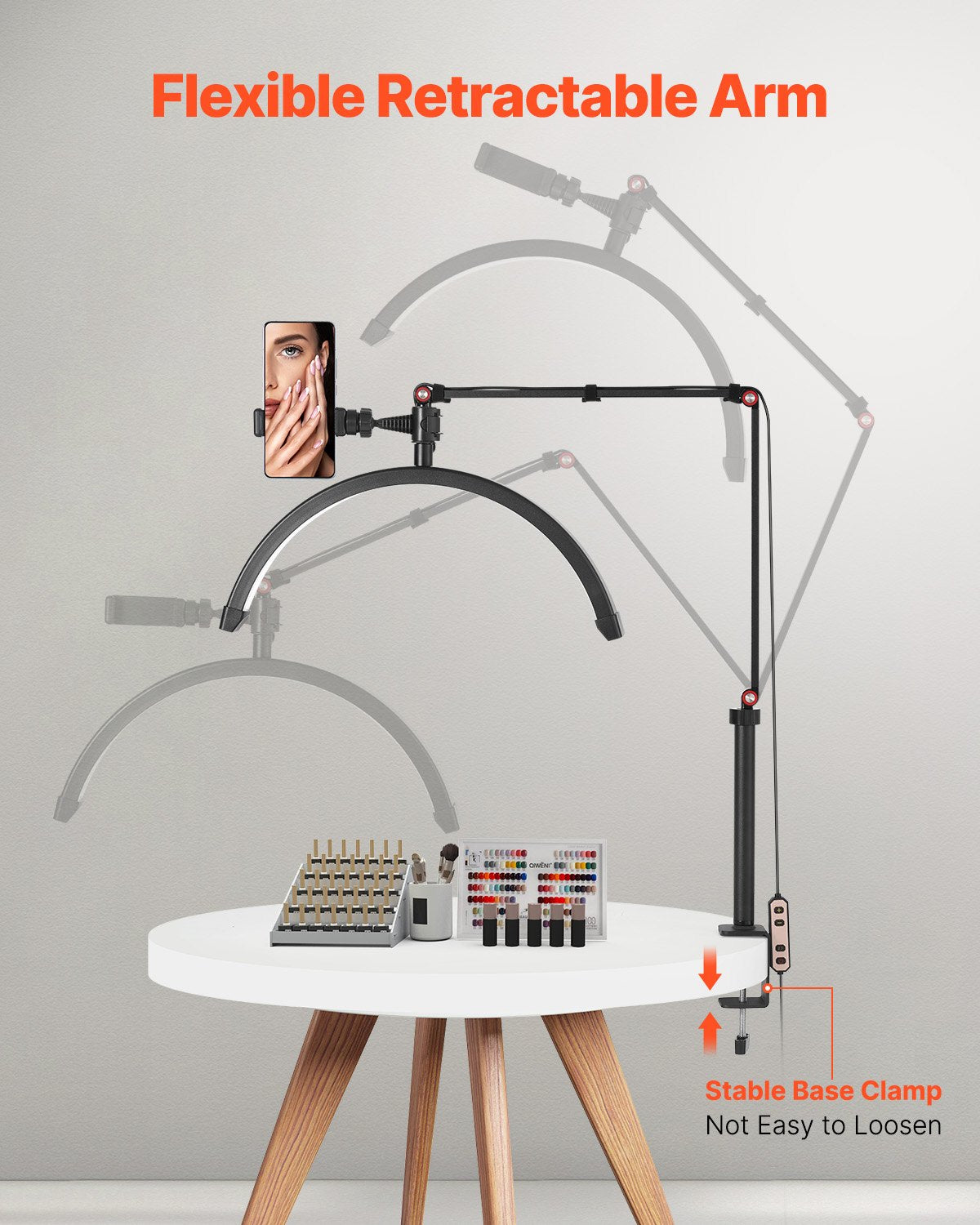 Nail Desk Light with Clip on Half Moon Lash Light & Phone Holder